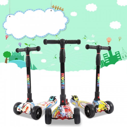 Scooter Kinder Roller, Dreiradscooter für Mädchen und Jungen, Höhenverstellbarer und Abnehmbarer Kinderscooter, mit PU Räder/Graffiti Kinder Scooter