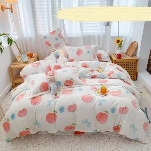 Einfacher und dicker | hochwertiger Milchsamt | kleiner frischer | Herbst- und Winterwärme | hautfreundlicher vierteiliger Anzug | Bettlaken-Bettbezug