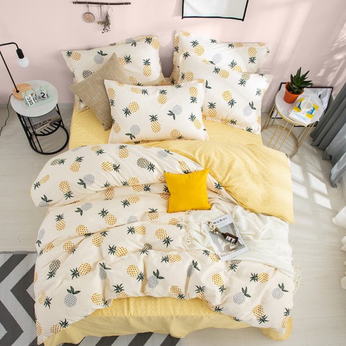 Verdickt gebürstet | Vierteiliger Anzug | Einfache Baumwolle | Bettwäsche und Bettbezug | Frische Farbe | 40 Baumwolle | Bettwäsche | 1.5/1.8/2.0 m| Ananas