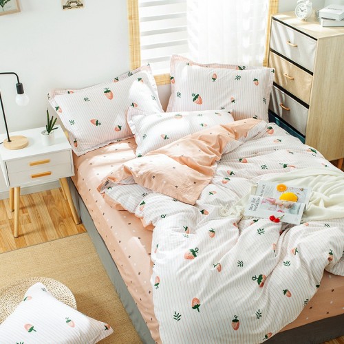 Verdickt gebürstet | Vierteiliger Anzug | Einfache Baumwolle | Bettwäsche und Bettbezug | Frische Farbe | 40 Baumwolle | Bettwäsche | 1.5/1.8/2.0 m Fleischpulver weiß