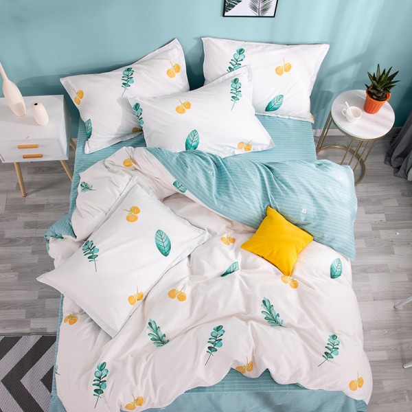 Verdickter gebürsteter vierteiliger Anzug, Bettwäsche und Bettbezug aus 100% Baumwolle, helle Farbe, 40er Stoff, Bettwäsche, geeignet für Betten mit 1,5 / 1,8 / 2,0 m| Frühherbst