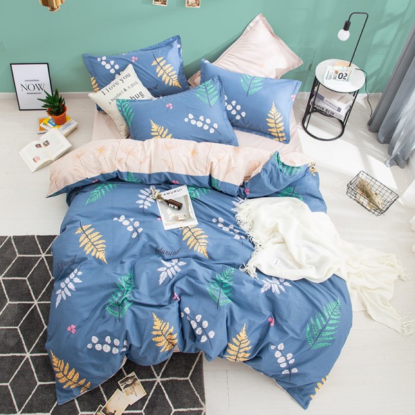 Verdickter gebürsteter vierteiliger Anzug, Bettwäsche und Bettbezug aus 100% Baumwolle, helle Farbe, 40er Stoff, Bettwäsche, geeignet für Betten mit 1,5 / 1,8 / 2,0 m| Frühlingswind