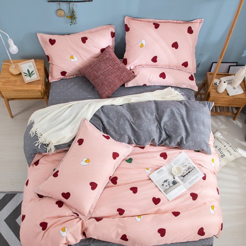 Verdickter gebürsteter vierteiliger Anzug, Bettwäsche und Bettbezug aus 100% Baumwolle, helle Farbe, 40er Stoff, Bettwäsche, geeignet für Betten mit 1,5 / 1,8 / 2,0 m| Liebe