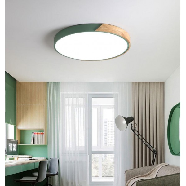 LED Deckenleuchte, 24W 5CM LED Flurlampe, Runde Deckenlampe Wohnzimmer, Holz & Metall, H x D: 5 x 40 cm, Schwarz [Energieklasse A++]