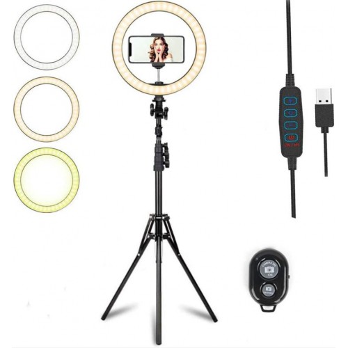 LED Ringlicht mit Stativ GUSGU Extra hoch 10'' Ringlicht bis Höhe 82'',einstellbar in 3 Farbmodi & 10 Helligkeitsstufen,mit 1 Telefonhalterungen,für YouTube,Live-Streaming,Make-up,Fotografi