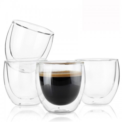 250ml Doppelwand-Thermo-Glas Becher Tassen 4er Set