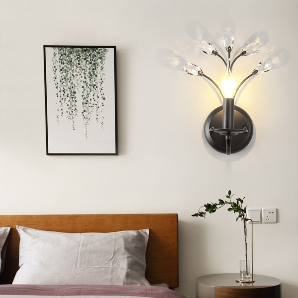 Kerzen Wandleuchte 1 Flammig Nickel Schwarz Kristall Wohnzimmer [Energieklasse A]