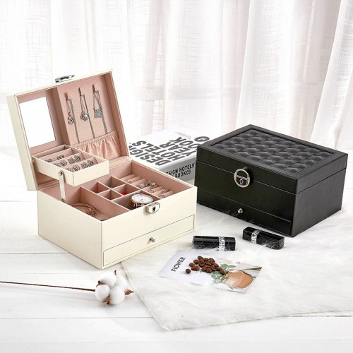 Schmuckkästchen für Damen Weiß Lederschmuck Organizer Großer Schmuckschatulle Aufbewahrungskiste für Ringe, Ohrringe, Knöpfe, Armreif und Halskette von , MEHRWEG