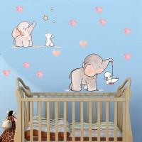 Wandtattoo Kinderzimmer Mädchen Hase & Elefant  Babyzimmer  Aufkleber Sticker Wandaufkleber Junge Wandsticker Kinder 