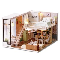 DIY Puppenhaus Moderne Atmosphäre Loft Wohnzimmer Schlafzimmer 3D Holz Miniaturhaus mit LED Licht Kunsthandwerk Geschenk für Valentinstag, Kindertag, Weihnachten, Hochzeit, Geburtstag