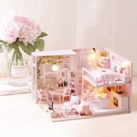 Puppenhaus Miniatur mit Möbeln, Idee DIY hölzernes Puppenhaus-Kit sowie staubdicht und Musik-Bewegung, Maßstab 1:24 Kreativraum