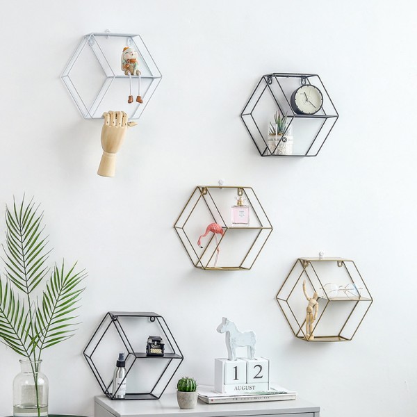 Wandregal aus Eisen, sechseckiges Wandregal, Kombi-Wandregal, hängende geometrische Figuren, Wanddekoration für Wohnzimmer, Schlafzimmer, metall