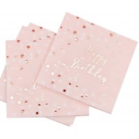 Servietten Geburtstag Rosegold,Happy Birthday Servietten Rosa Pinke,Hochwertige Papierservietten Rosa Gold 33 x 33 cm für Mädchen Geburtstag Party Deko ,32 Stück