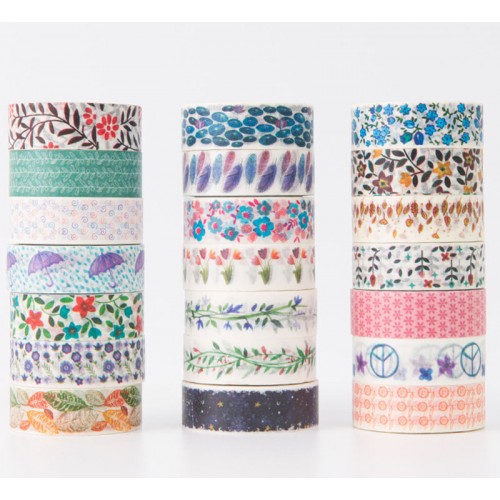 Washi Tape Set – 21Washitape / Dekoband Rollen in Bunt,  Blumen & Muster Motiven – Deko Klebeband / Bänder zum Basteln & Scrapbooking
