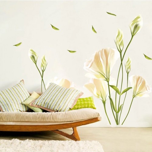 Wandtattoo Blumen CALLA LILIE in Weiß | Wandbilder: 135x97cm | Wandsticker Wand-aufkleber Blüten Pflanzen Blätter Garten | Deko für Wohnzimmer Schlafzimmer Küche Bad Fenster Flur GROSS