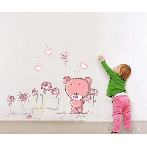 Niedliche Bären Schönen Blumen Wandsticker, Kinderzimmer Babyzimmer Entfernbare Wandtattoos Wandbilder