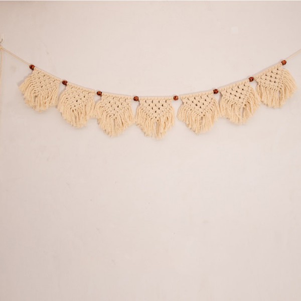Makramee Wandbehang Tapisserie Fransengirlande Banner Baumwolle gewebt Wand Dekoration for Wohnzimmer Schlafzimmer Hochzeitsfeier Dekoration, 15cm (W) x 90cm (L)