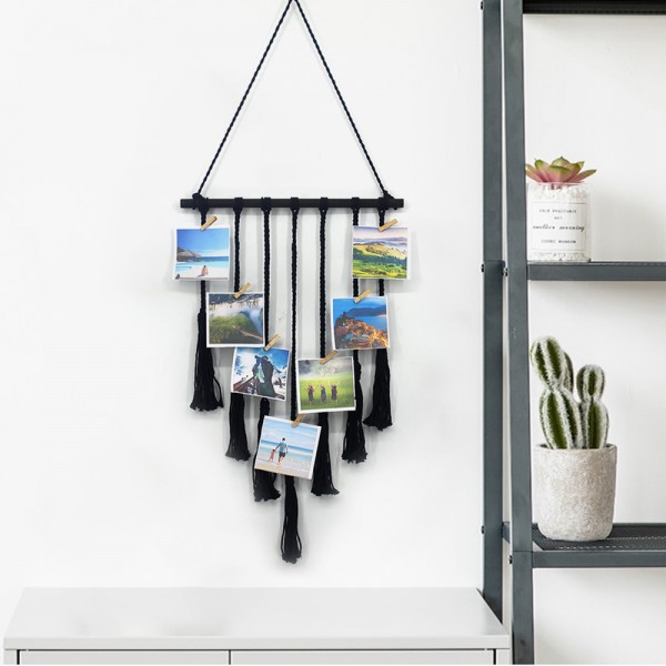 hängende Foto-Display Makramee Wandbehang Bilder Veranstalter Home Decor, mit 25 Holz-Clips