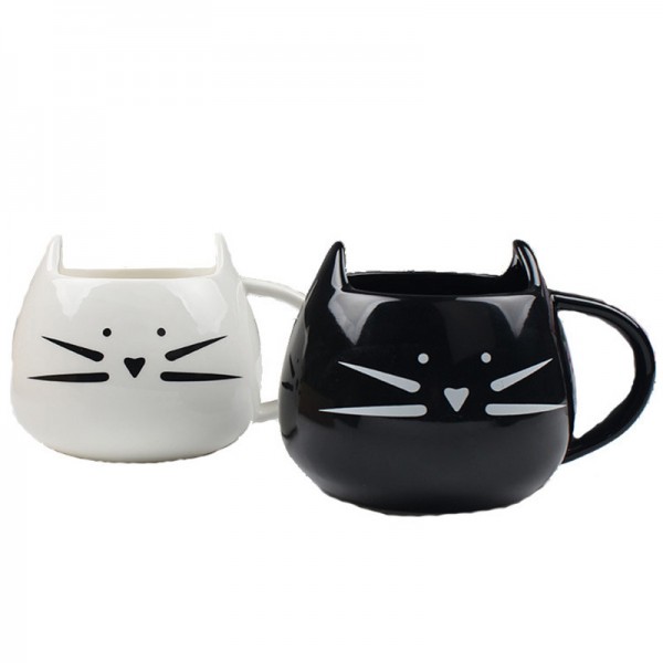 Nette Katzentasse-Becherkätzchen-Kaffeetasse-Teecup-Kaffeetasse, weiß + Schwarzes
