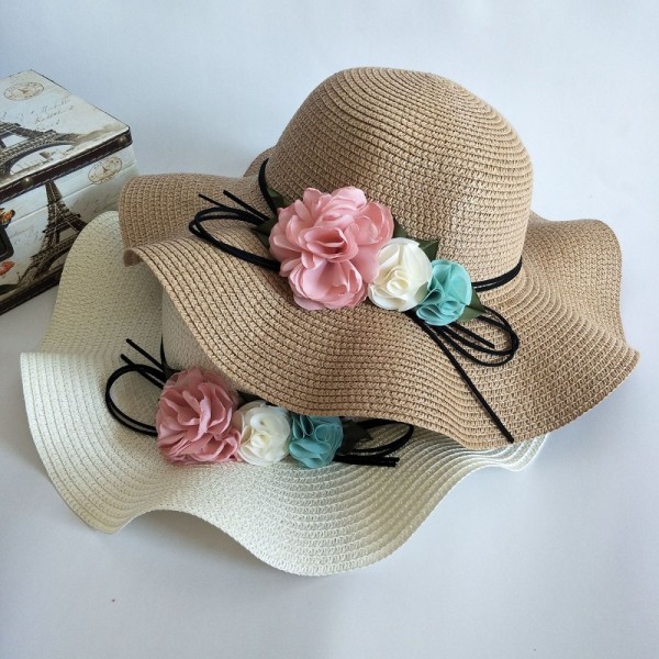 Frauen Sommer Strohhut breiter Krempe Floppy Beach Bogen-Knoten Sonnenblende Hut