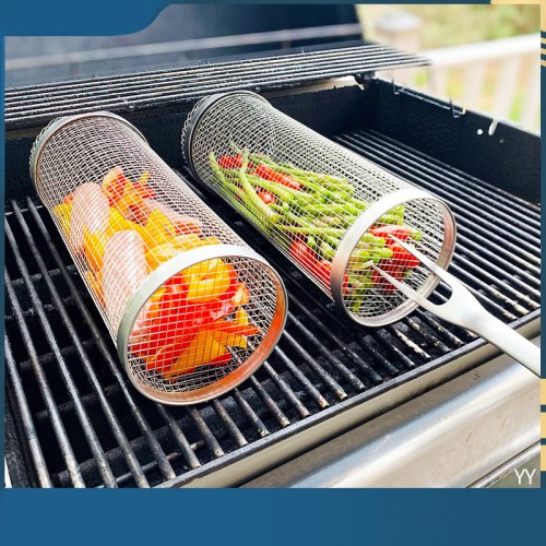 Runder Grill aus Edelstahl für den Außenbereich, Grillutensilien für den Haushalt/1 Paar