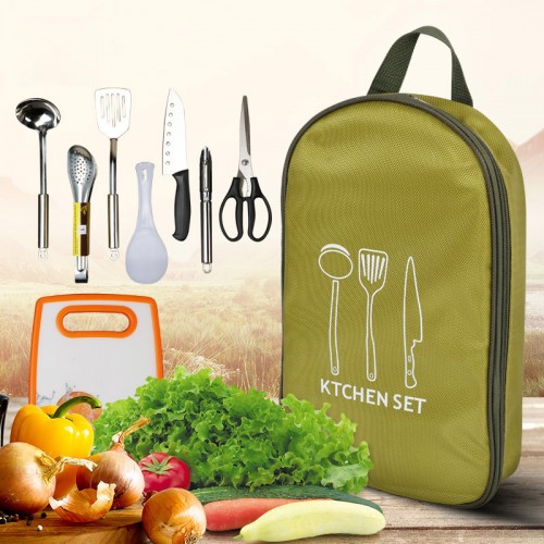 Outdoor Kochgeschirr Set Picknick Küchenutensilien tragbar 201 Edelstahl Aufbewahrungstasche Handtasche Picknicktasche achtteiliges Set