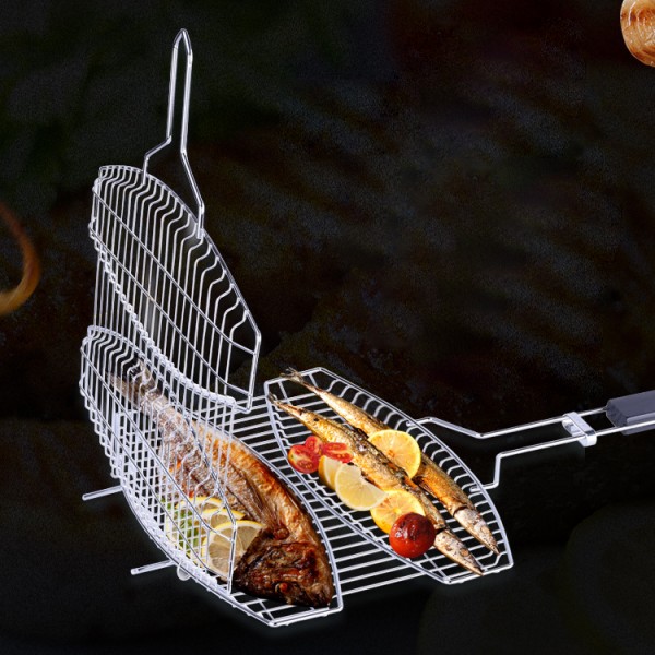 Edelstahl BBQ Mesh Mandarin Duck Double Mesh gegrillte Fischzange Barbecue Gear Grill