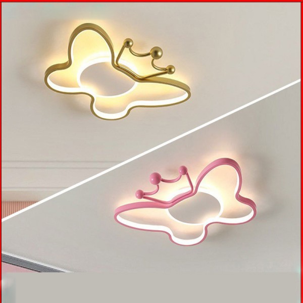 Kreative Schmetterling Kinderlampe Schlafzimmer Krone LED Deckenleuchte Persönlichkeit warme Prinzessin Zimmerlampen