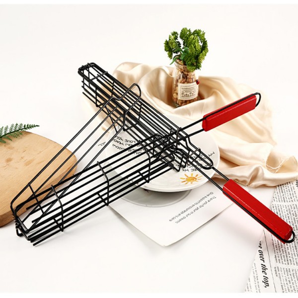 BBQ Edelstahl Grill Clip Holzgriff Outdoor Haushalt Open-Air Grillnetz Grillutensilien