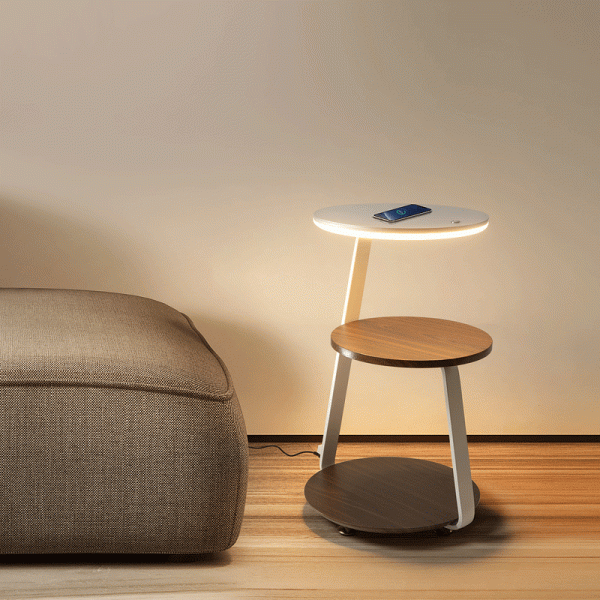 Kreative Schlafzimmer-Stehlampe, kabellose Lade-Stehlampe, Wohnzimmer-Sofa-Tischlampe, Atmosphärenlampe, Holzkunst, minimalistische vertikale Schlafzimmer-Nachttischlampe, integriert