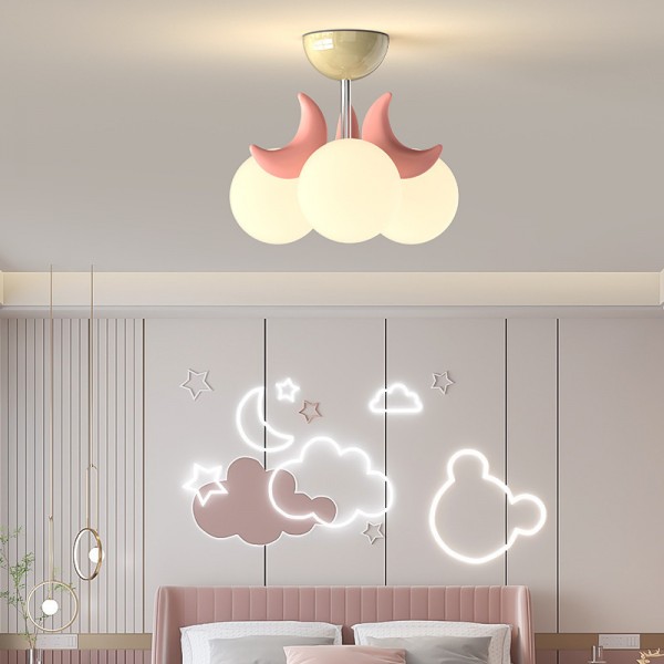 Kinderzimmer-Kronleuchter, cremefarbener Stil, Mädchen-Mond-Schlafzimmerlampe, warmes Design, Raum-Vollspektrum-Augenschutzlampe
