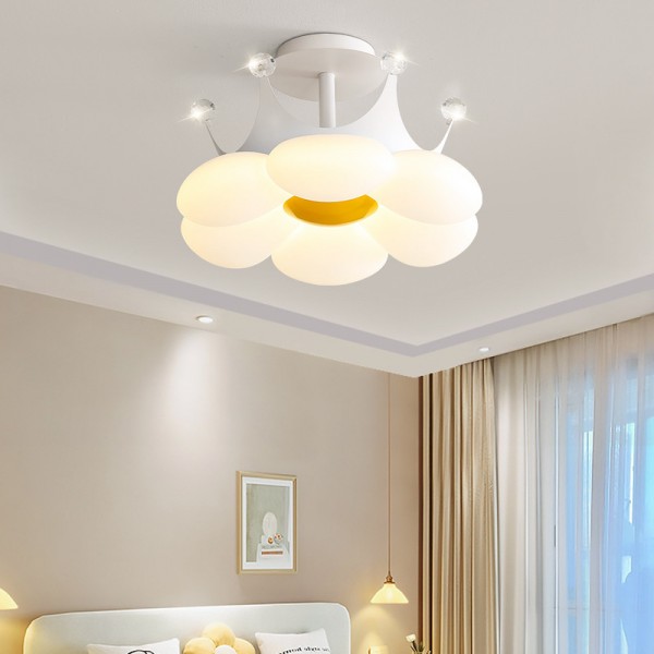 Schlafzimmer-Deckenleuchte, moderne minimalistische Kronenblume, LED-Kinderzimmerlampe, cremefarbener Stil, Hauptschlafzimmer-Raumlampe