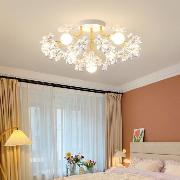 Moderne einfache Deckenlampe im cremefarbenen Stil für Mädchenzimmer, helle Luxus-Kristalllampe