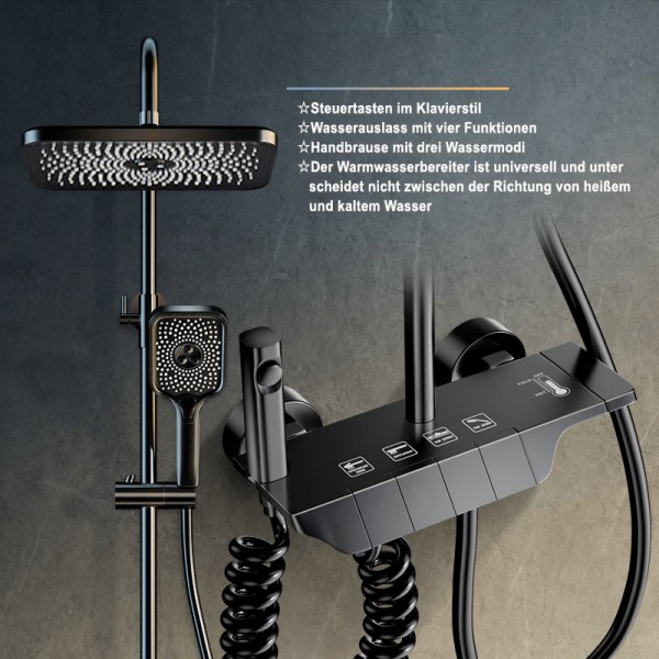 Multifunktionales Duschsystem, Messingkörper, quadratischer Brausekopf, mit Handbrause, mit Hochdruckspritzpistole, Schwarz, Pistolengrau, Weiß Multifunktionales Duschsystem, Messingkörper, quadratischer Brausekopf, mit Handbrause, mit Hochdruckspritzpistole, Schwarz, Pistolengrau, Weiß