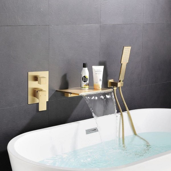 WasserfallbrauseWandmontierte Badewannenarmatur mit HandbrauseModerner Einhand-Badewannenfüller aus massivem Messing (wird mit vorgefertigter Box geliefert)