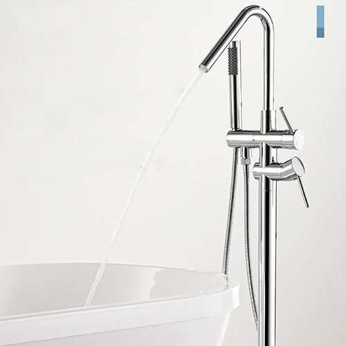 Badewannenarmatur zur Bodenmontage, freistehender Wannenfüller, Chrom-Finish, stehende Duscharmaturen mit hohem Durchfluss, schwenkbarem Auslauf und Handbrause-Mischbatterien
