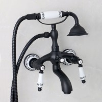 Badewannenarmatur, gebürstetes Nickel, Badewannen-Duscharmatur mit Handbrause, Wandmontage, Wannenfüller, 2-stufige Griffe mit Wannenauslauf, viktorianischer Vintage-Telefonstil