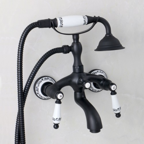 Badewannenarmatur, gebürstetes Nickel, Badewannen-Duscharmatur mit Handbrause, Wandmontage, Wannenfüller, 2-stufige Griffe mit Wannenauslauf, viktorianischer Vintage-Telefonstil