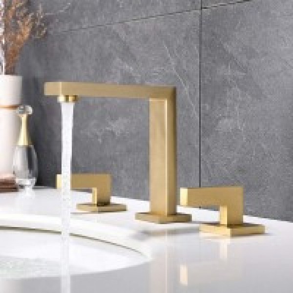 Kommerzieller Waschbecken-Wasserhahn, 3 Löcher, zwei Griffe, weit verbreitete Toilettenarmaturen, Deckmontage, Waschbecken-Mischbatterie, Wasserhahn (gebürstetes Gold) Kommerzieller Waschbecken-Wasserhahn, 3 Löcher, zwei Griffe, weit verbreitete Toilettenarmaturen, Deckmontage, Waschbecken-Mischbatterie, Wasserhahn (gebürstetes Gold)