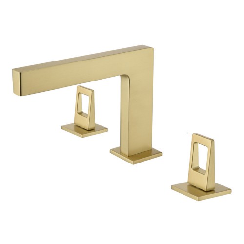 Waschbecken-Wasserhahn, 3 Löcher, zwei Griffe, breite Waschtischarmaturen, Deckmontage, Waschtischarmatur Zeitgenössisch/Modern Gebürstetes Gold、Roségold、Silber