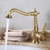 Antiker Messing-Badezimmer-Wasserhahn mit schwenkbarem Auslauf – Waschtisch-Wasserhahn, Badezimmer-Wasserhahn für heißes und kaltes Wasser，Sowohl für Aufsatz- als auch für Unterbauwaschtische geeignet
