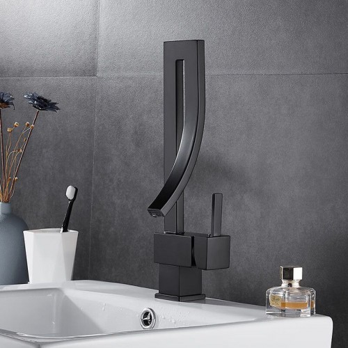 360° drehbarer Badezimmer-Wasserhahn, personalisierter Waschbecken-Wasserhahn, Einhebelmischer, Warm- und Kaltwasserhahn aus Messing