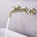 Badezimmer-Wasserhahn, Doppelgriff-Wandmontage-Waschtischarmatur und raues Ventil im Lieferumfang enthalten, Gebürstetes Gold