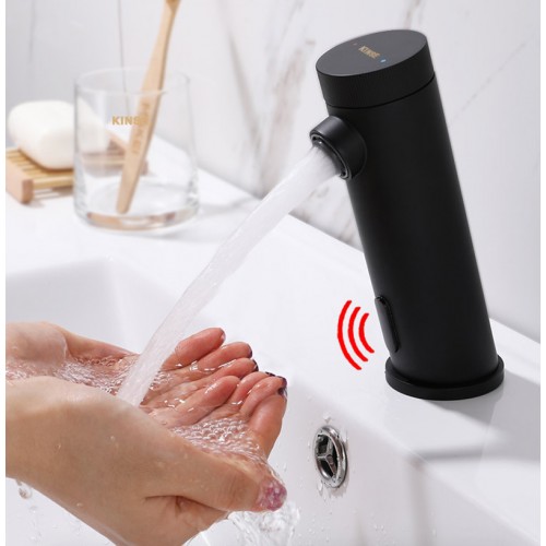 Berührungsloser Bad-Sensor-Wasserhahn, automatischer Sensor-Waschtischhahn mit Heiß- und Kalteinstellung, geeignet für Balkon, Badezimmer, Mattschwarz, Chrom