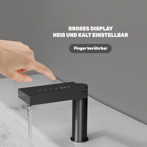 Vollautomatischer Sensor-Badarmatur (neuestes Modell), Einlocharmatur mit LED-Touch-Display (Touch-Steuerung), Warm- und Kaltwasser-Waschtischarmatur