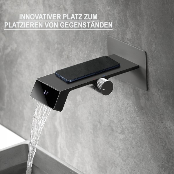 Wasserfall-Badezimmerarmatur mit Temperaturanzeige, Wandmontage-Badezimmerarmatur, 1-Loch-Badezimmerarmatur mit Drehknopfschalter, modernes Design für mehrere Szenarien in Hotels, Badezimmern, Balkonen usw Wasserfall-Badezimmerarmatur mit Temperaturanzeige, Wandmontage-Badezimmerarmatur, 1-Loch-Badezimmerarmatur mit Drehknopfschalter, modernes Design für mehrere Szenarien in Hotels, Badezimmern, Balkonen usw
