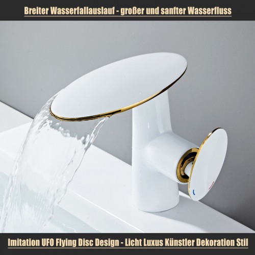 Badezimmer Wasserfall Wasserhahn, Moderne Ein-Griff-Hahn, Warm- und Kaltwasserhahn aus Messing, Pilzförmiger Badarmatur,High Flow、Breiter Auslauf、Antike
