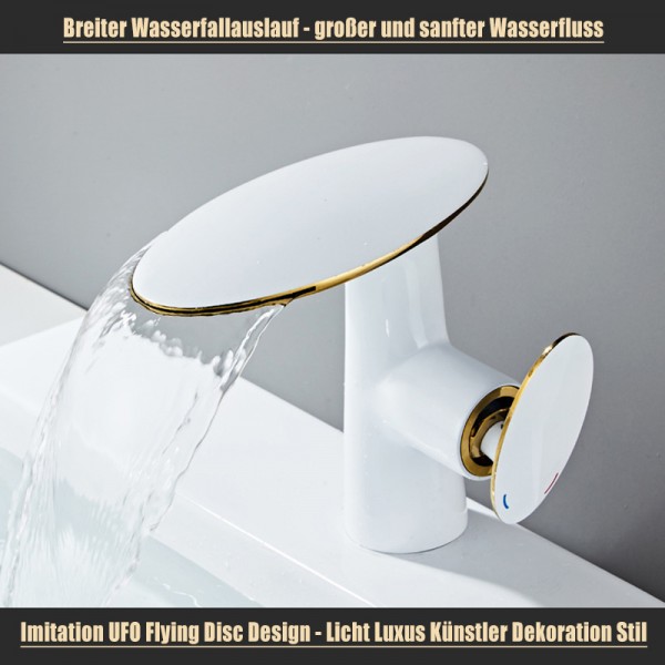 Badezimmer Wasserfall Wasserhahn, Moderne Ein-Griff-Hahn, Warm- und Kaltwasserhahn aus Messing, Pilzförmiger Badarmatur,High Flow、Breiter Auslauf、Antike