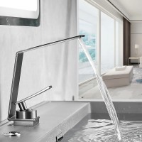 Wasserfall-Wasserhahn, Warm- und Kaltwasser-Wasserhahn, Einloch-Waschbecken-Wasserhahn, Vollmessing-Badezimmer-Einhebelmischer, Gunmetal Grey