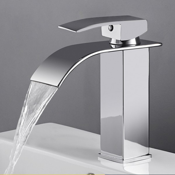 Wasserfall-Badezimmerarmatur, Einloch-Waschtischarmatur, Warm- und Kaltwaschtischarmatur, Edelstahlarmatur, Messingarmatur, Schwarz, Silber, Pistolengrau, Weiß, Gold
